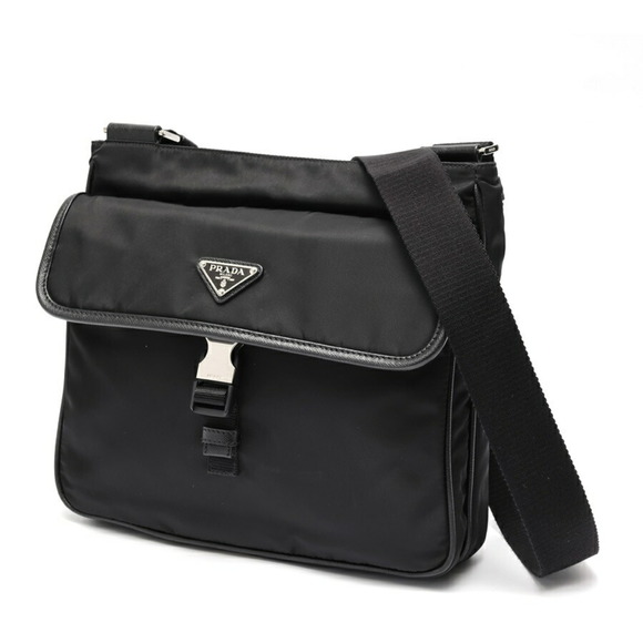 PRADA Saffiano Leather Shoulder Bag 2VH119 Nylon Black E-159102